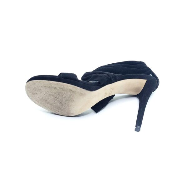 GUCCI High Heel Sandals Black Suede Strap Gold Logo Zip EU 39.5 US 9.5 - Picture 5 of 8